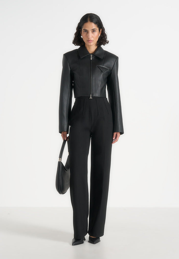 Adina - Leather Cropped Jacket - Black