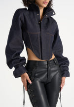 Solange - Denim Tacked Sleeve Corset Jacket - Indigo