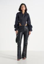 Solange - Denim Tacked Sleeve Corset Jacket - Indigo