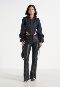 Solange - Denim Tacked Sleeve Corset Jacket - Indigo