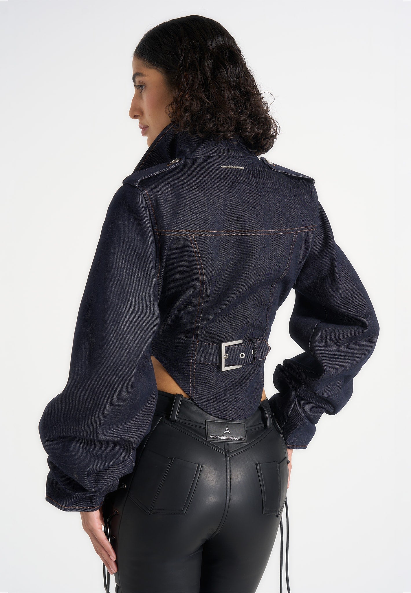 Solange - Denim Tacked Sleeve Corset Jacket - Indigo