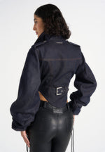 Solange - Denim Tacked Sleeve Corset Jacket - Indigo