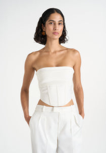 Cora - Satin Pintuck Bandeau Corset Top - Off White