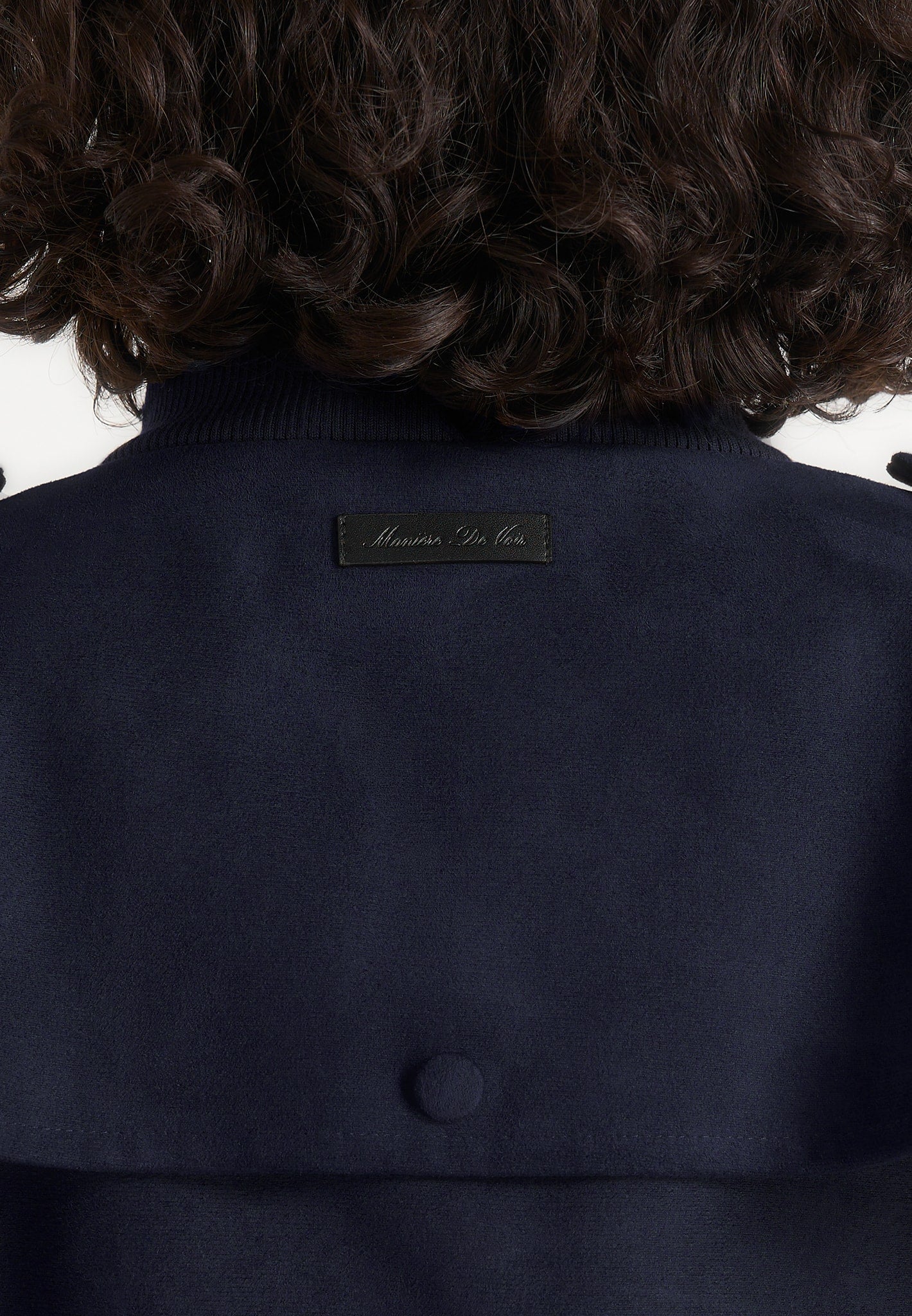 Delfina - Suede Layered-Shoulder Cropped Bomber Jacket - Navy