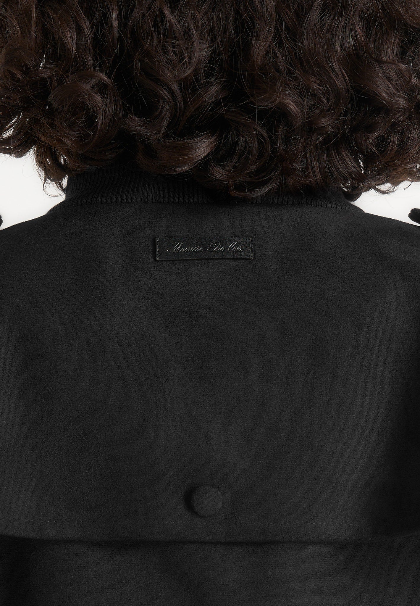 Delfina - Suede Layered-Shoulder Cropped Bomber Jacket- Black