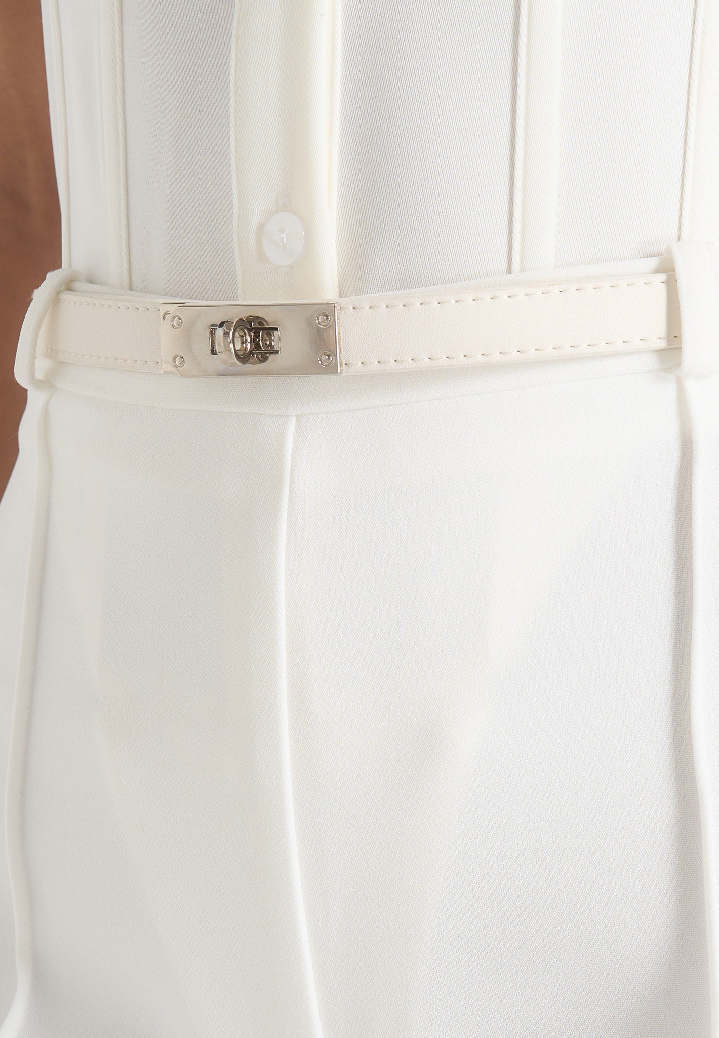 Quinn - High-Waisted Belted Fit & Flare Pants – White