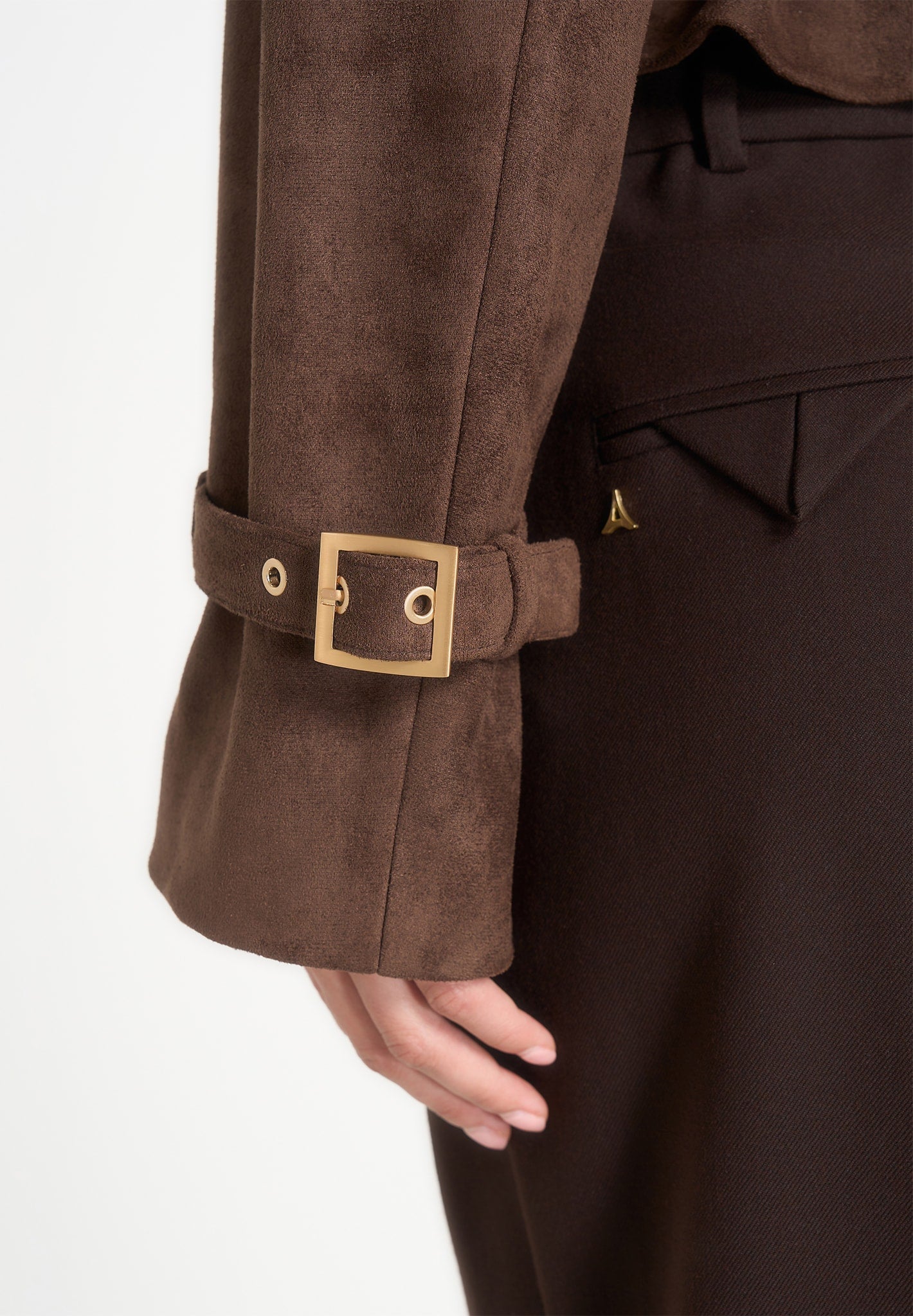Poppy -  Cropped Suede Belted Biker Jacket - Brown