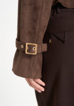 Poppy -  Cropped Suede Belted Biker Jacket - Brown