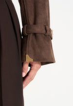 Poppy -  Cropped Suede Belted Biker Jacket - Brown