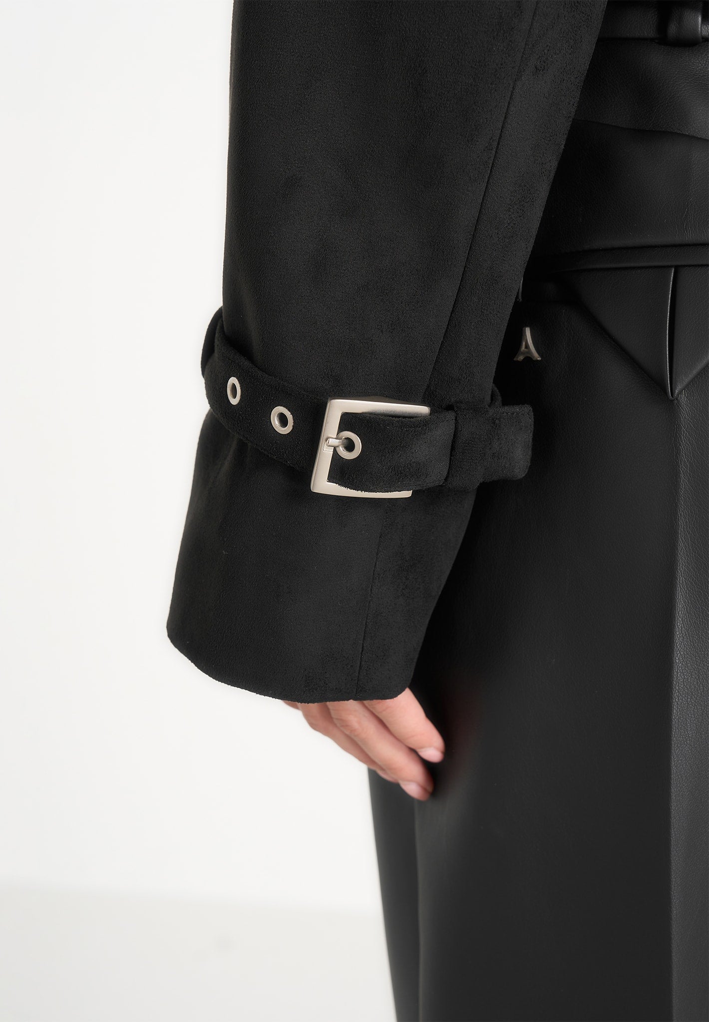 Poppy - Cropped Suede Belted Biker Jacket - Black