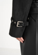 Poppy - Cropped Suede Belted Biker Jacket - Black