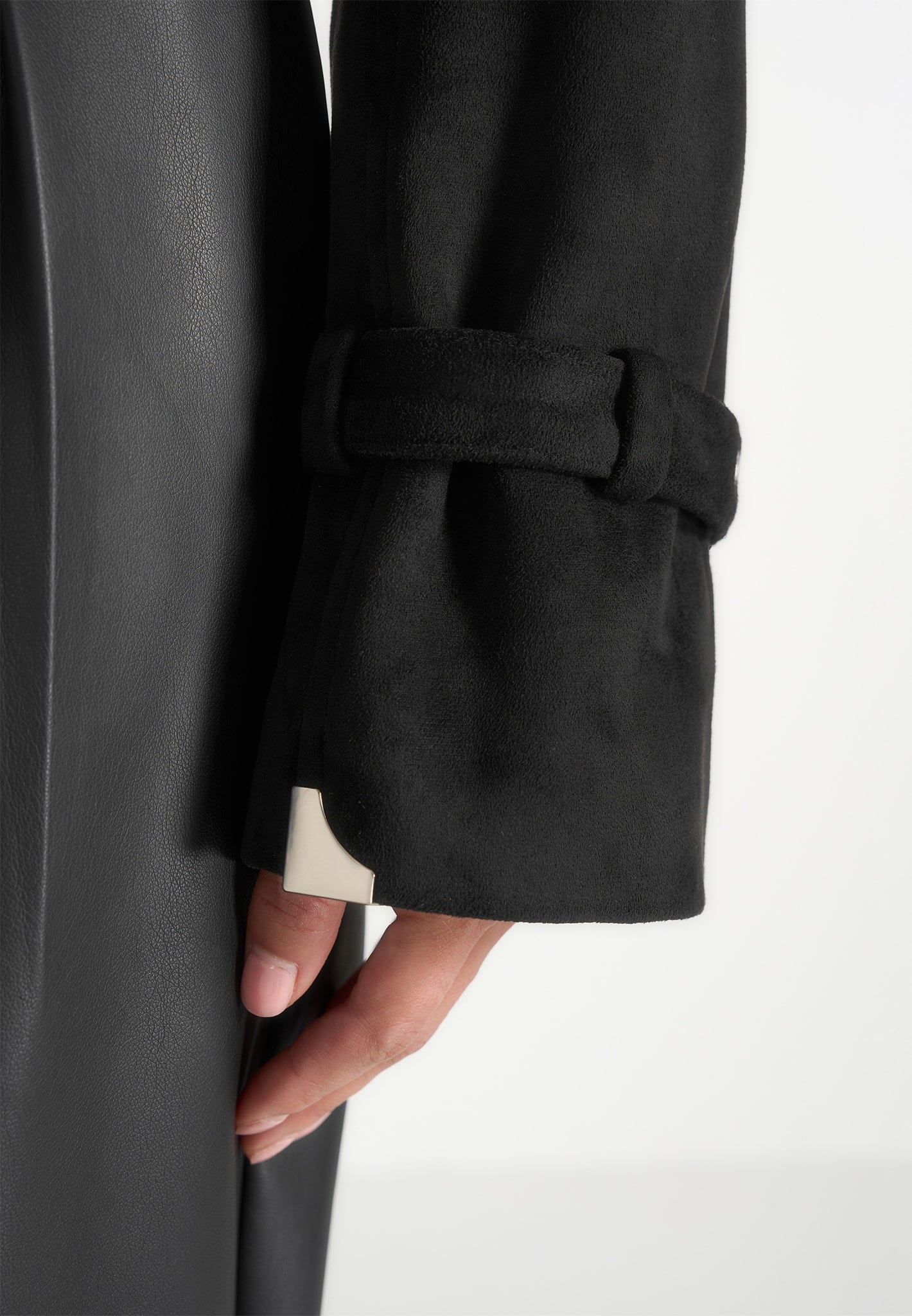 Poppy - Cropped Suede Belted Biker Jacket - Black