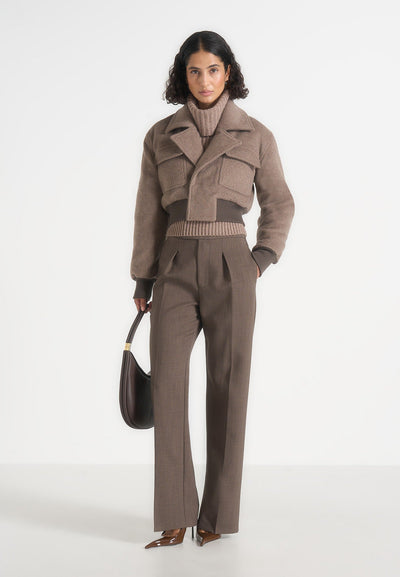 Cosette - Wool Lapel Bomber Jacket - Taupe