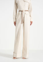 Ruby - Linen Belted Cargo-Pocket Jumpsuit - Natural