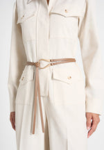 Ruby - Linen Belted Cargo-Pocket Jumpsuit - Natural