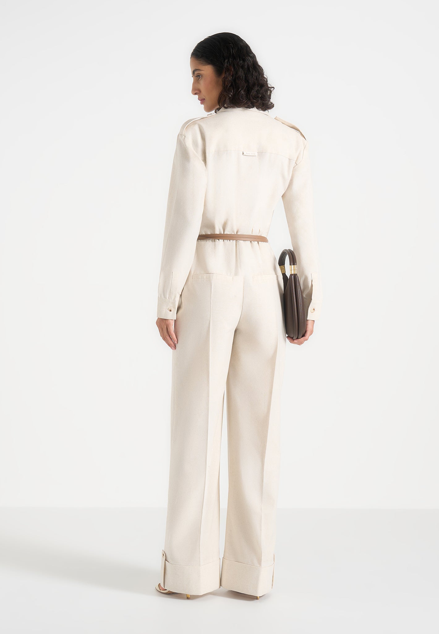 Ruby - Linen Belted Cargo-Pocket Jumpsuit - Natural
