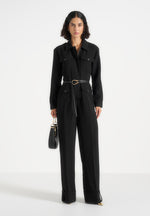 Ruby - Tailored Belted Cargo-Pocket Jumpsuit - Black