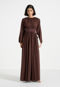 Ivana - Corset Maxi Dress with Detachable Sleeves – Brown