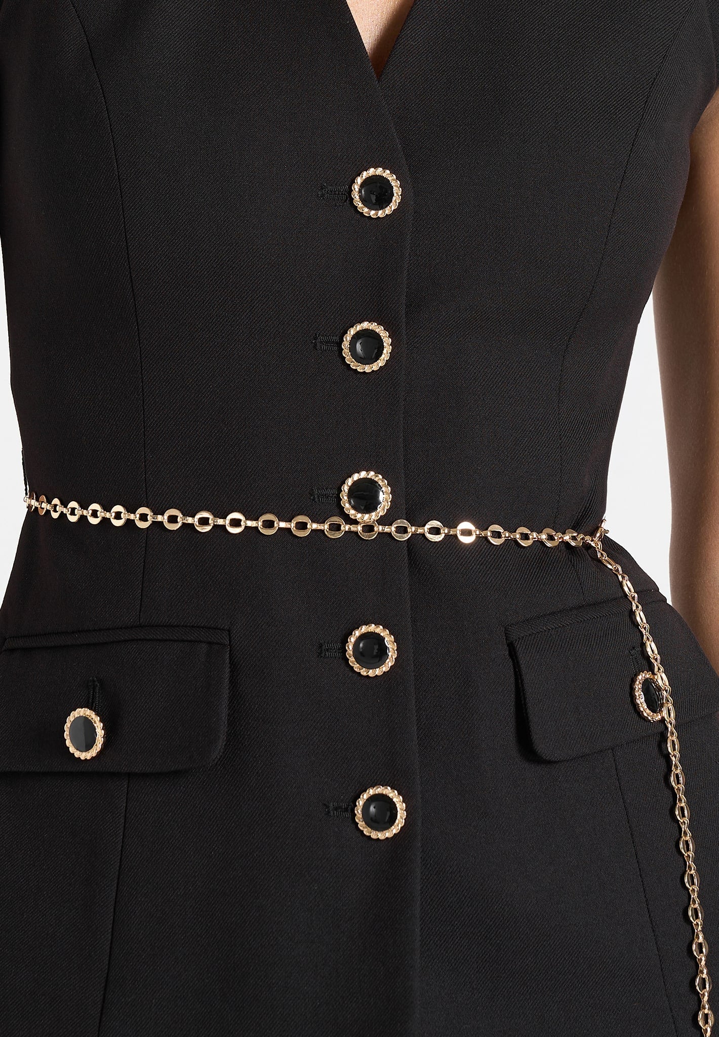 Nahla - Chain Belt Waistcoat Satin Maxi Dress - Black