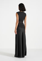 Nahla - Chain Belt Waistcoat Satin Maxi Dress - Black