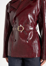 Whitney - Patent Belted Trench Jacket - Wine Red