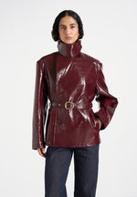 Whitney - Patent Belted Trench Jacket - Wine Red