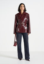 Whitney - Patent Belted Trench Jacket - Wine Red