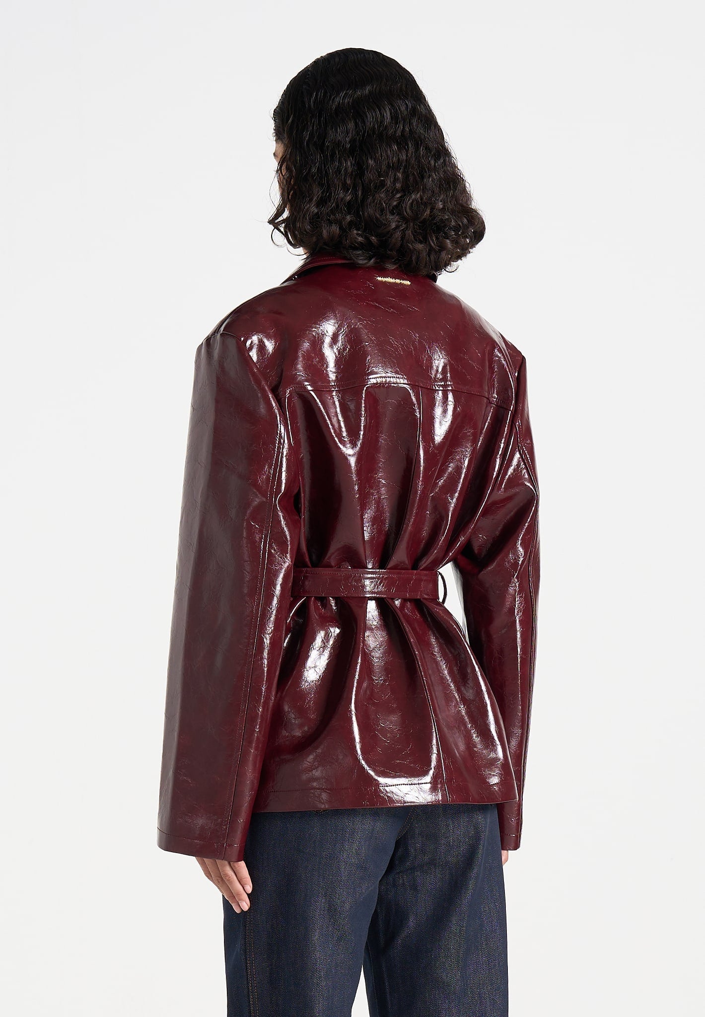 Whitney - Patent Belted Trench Jacket - Wine Red