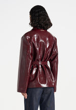 Whitney - Patent Belted Trench Jacket - Wine Red