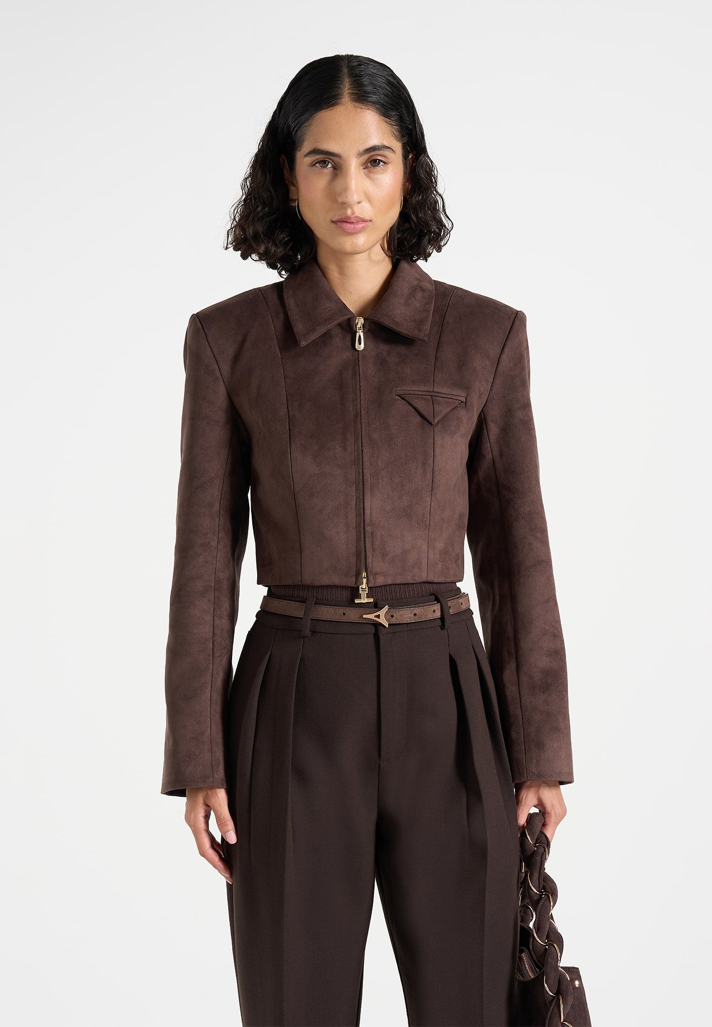 Adina - Suede Cropped Jacket - Brown
