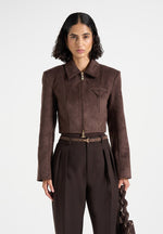 Adina - Suede Cropped Jacket - Brown