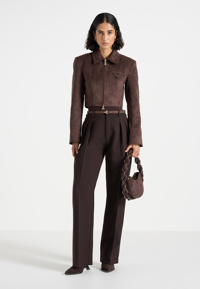 Adina - Suede Cropped Jacket - Brown