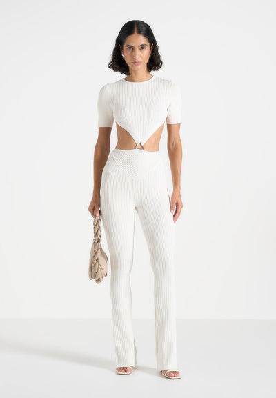 Knitted Backless Jumpsuit - Off White