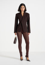 Knitted High Waisted Leggings - Brown