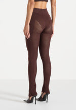 Knitted High Waisted Leggings - Brown