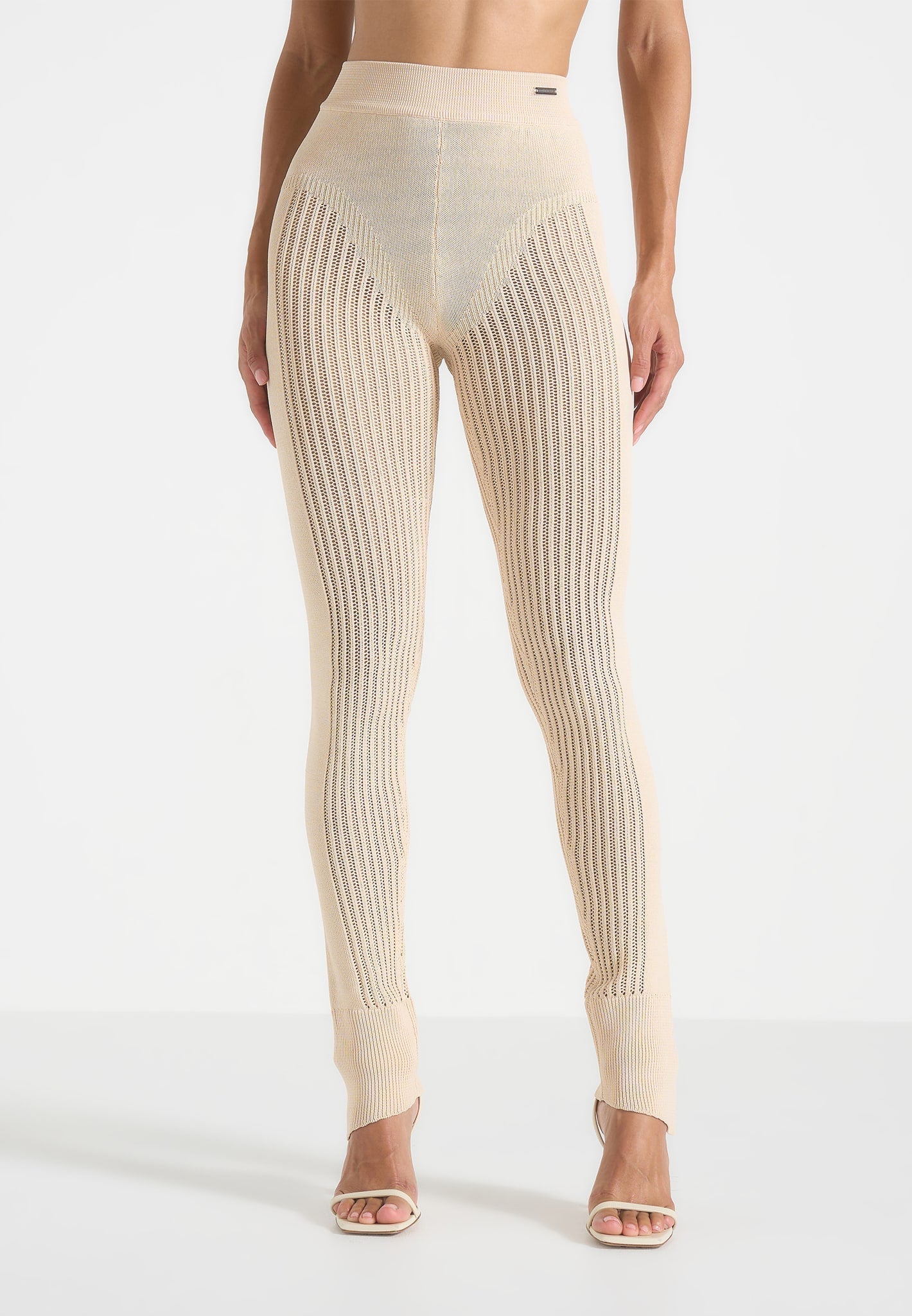 Knitted High Waisted Leggings - Beige