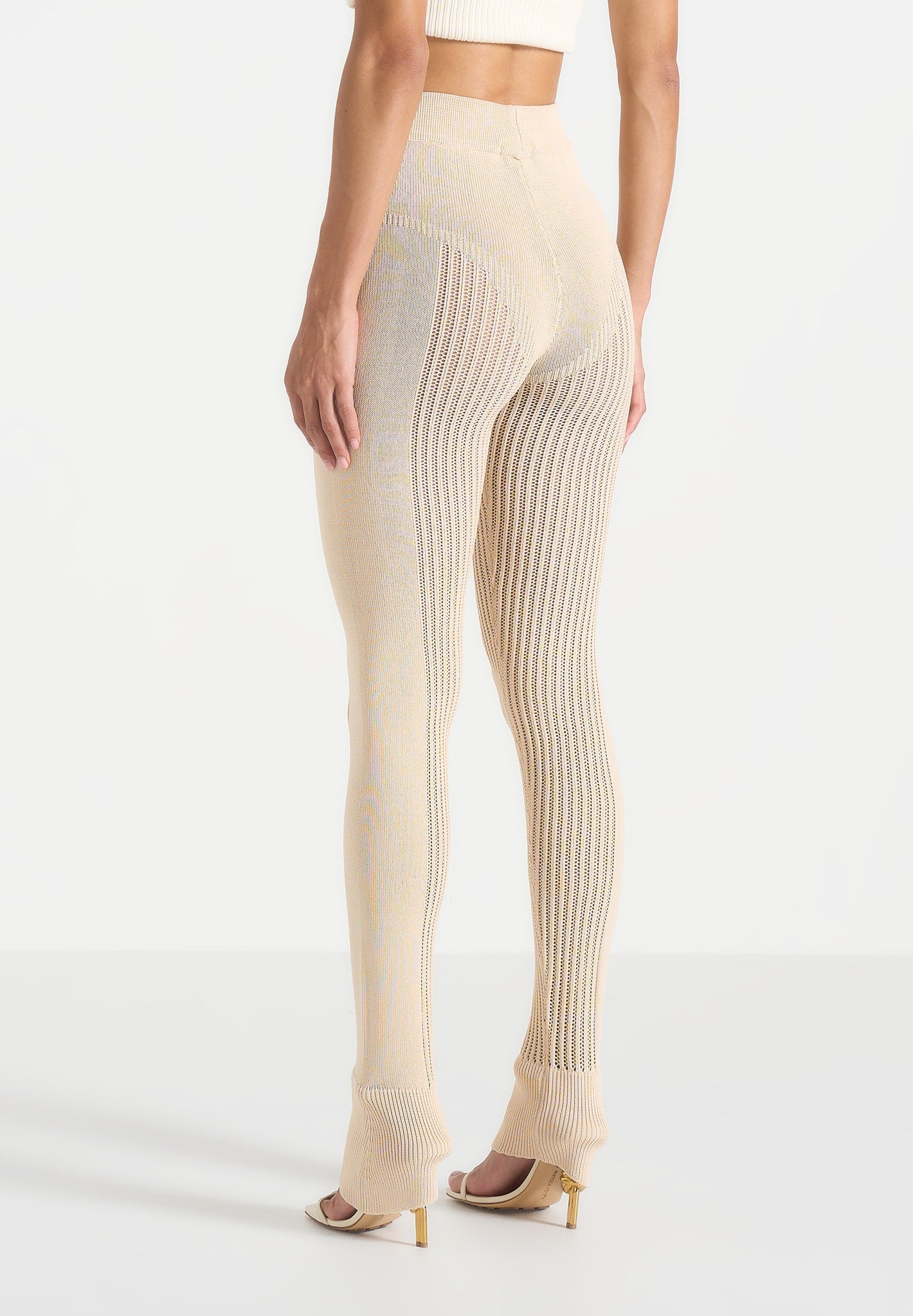 Knitted High Waisted Leggings - Beige