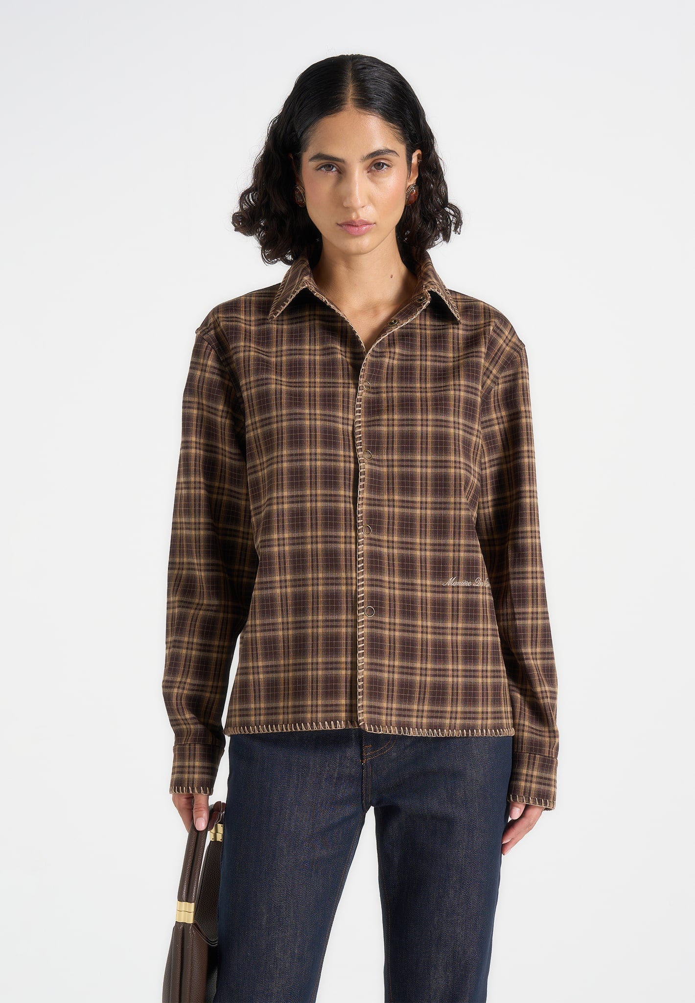 blake-unisex-whipstitch-check-shirt-brown