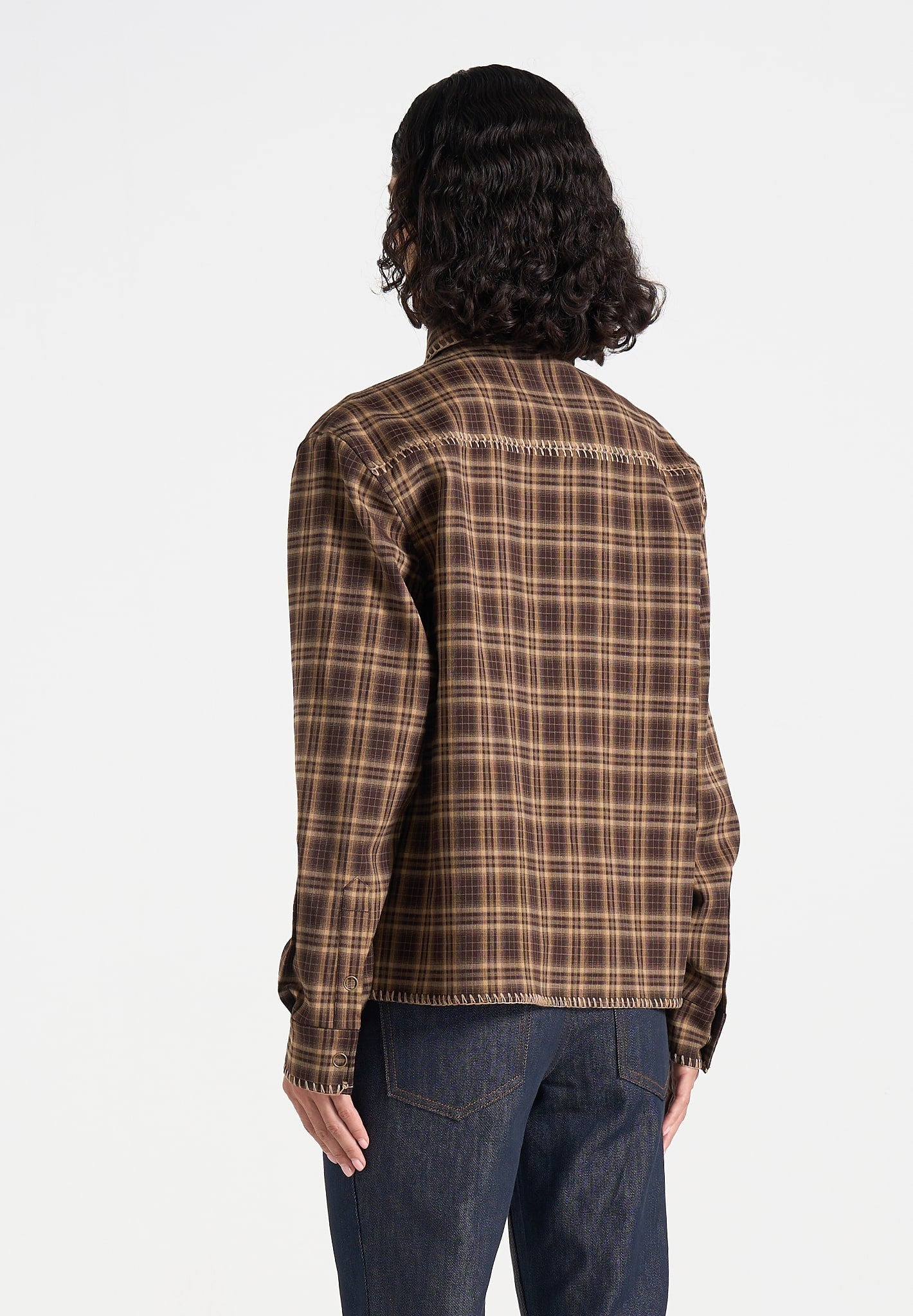 Blake - Unisex Whipstitch Check Shirt - Brown