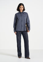 Ronnie - Unisex Pinstripe Long Sleeve Shirt - Navy