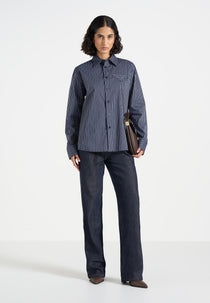 Ronnie - Unisex Pinstripe Long Sleeve Shirt - Navy