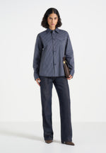 Ronnie - Unisex Pinstripe Long Sleeve Shirt - Navy