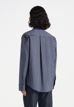 Ronnie - Unisex Pinstripe Long Sleeve Shirt - Navy