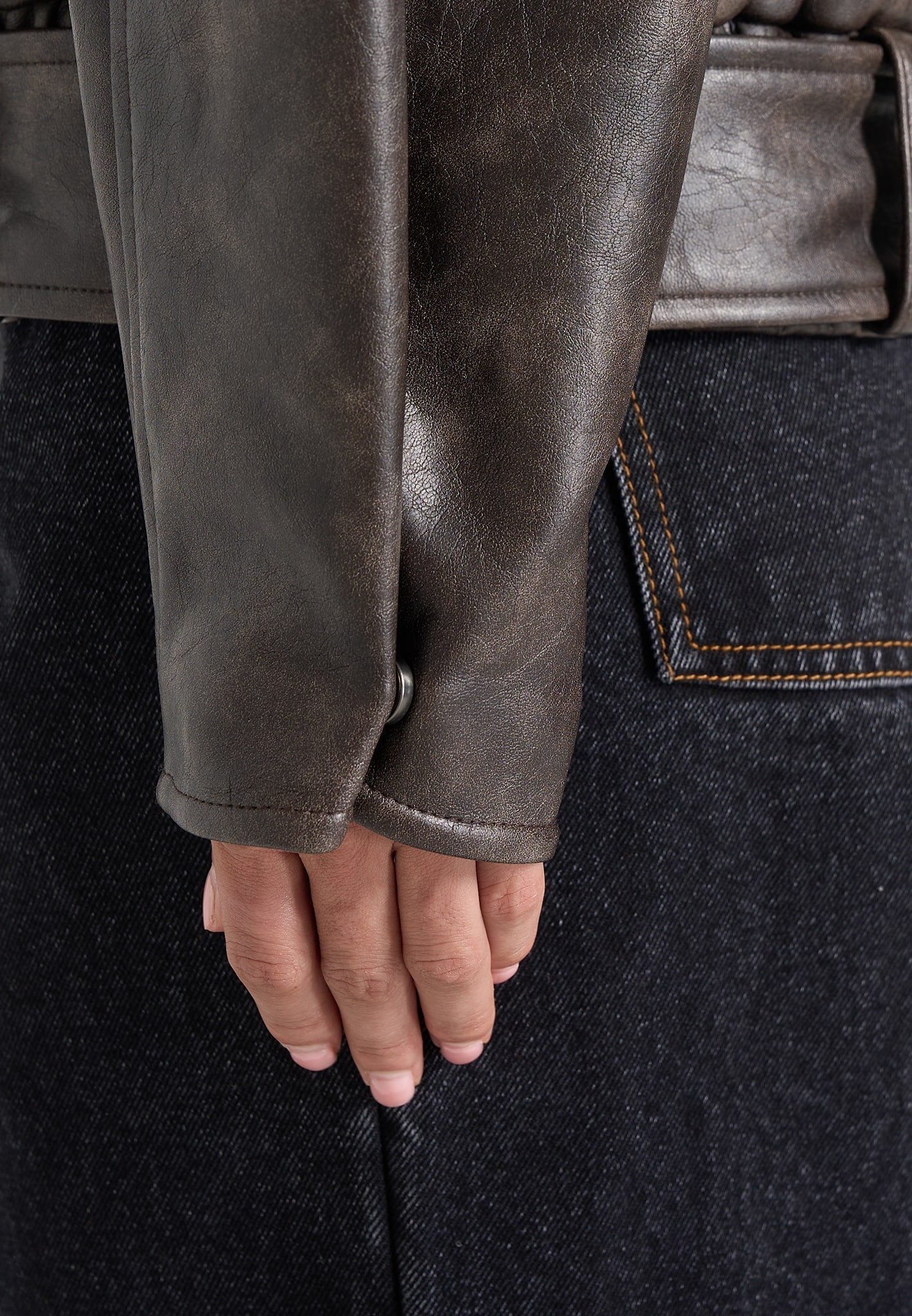 Ezra - Unisex Vintage Leather Belted Bomber Jacket - Brown