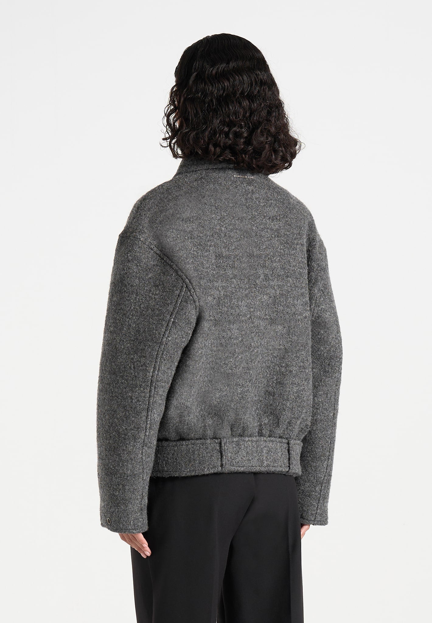 Ezra - Unisex Wool Belted Bomber Jacket - Grey