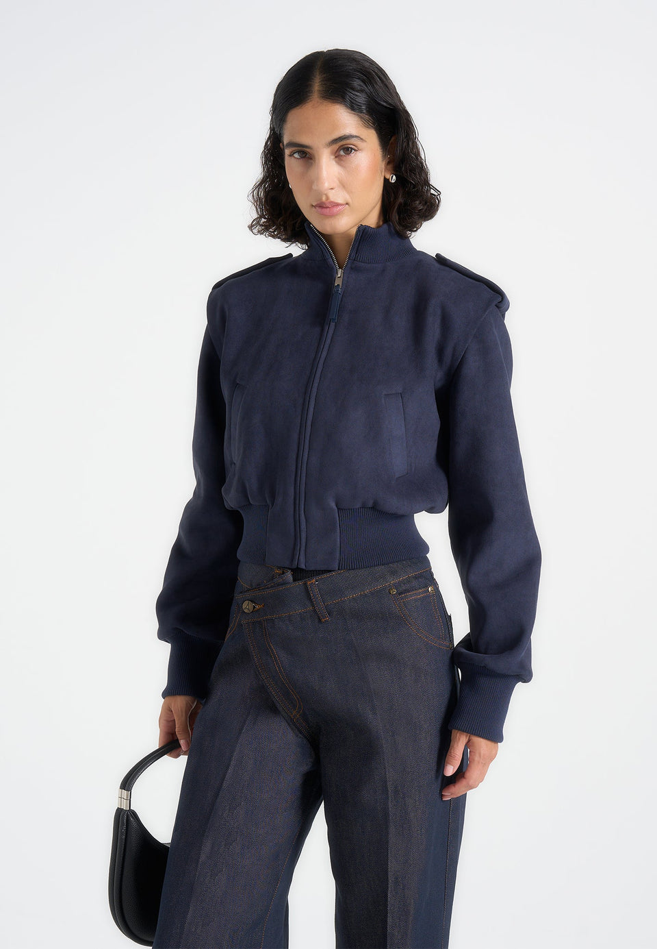 delfina-suede-layered-shoulder-cropped-bomber-jacket-navy