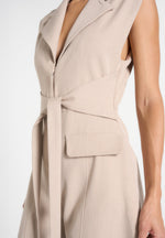 Kira - Tie-Waist Barrel Leg Tailored Jumpsuit - Beige