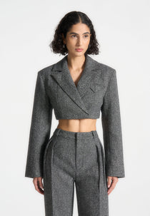 Clarisse - Tailored Wool Wide Shoulder Blazer - Grey