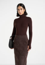 Honor - Wool-Blend Turtleneck Knit Bodysuit - Brown