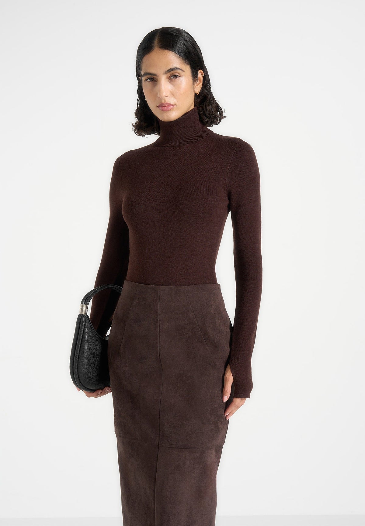 Honor - Wool-Blend Turtleneck Knit Bodysuit - Brown